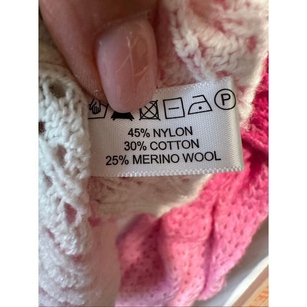 Lisa Todd Sweater XL Pink Ombre Lightweight Knit Merino Wool Blend Open Knit - Picture 7 of 8
